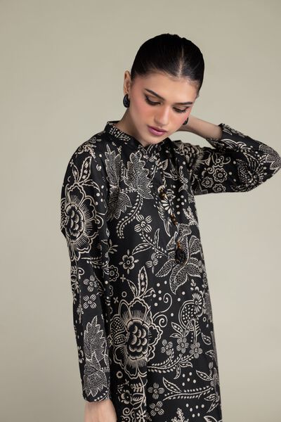 Printed | Cotton Viscose | Black Longline Kurta | AED 150.00
