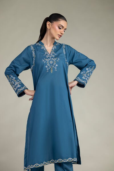 Embroidered | Cambric | Floral Longline Kurta | AED 180.00