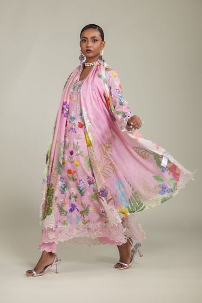 Raw Silk | Floral Embroidered Suit | AED 390.00