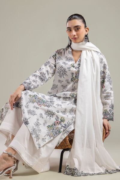 Embroidered | Cotton Dobby | White V-Neck Kurta | AED 130.00