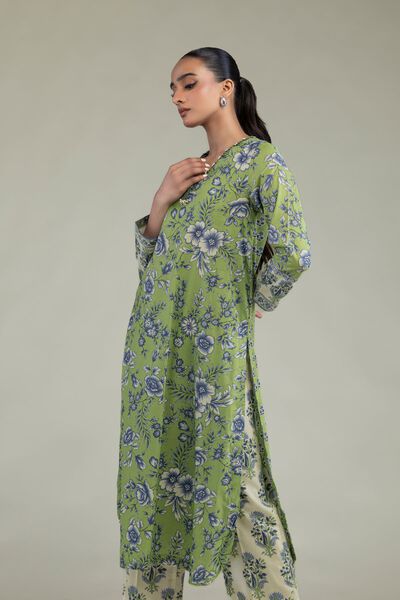 Printed | Cambric | Floral Green Kurta | AED 150.00