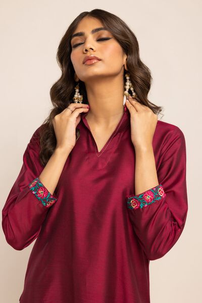 Kurta | Embroidered, PINK, hi-res