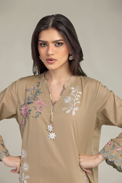 Embroidered | Cotton Dobby | Floral V-Neck Kurta  | AED 180.00