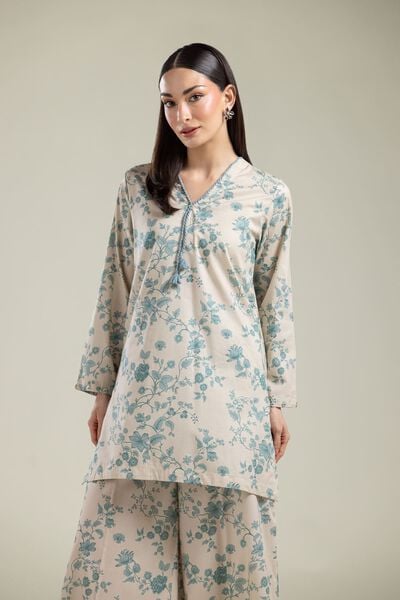 Printed | Cotton Viscose | Floral V-Neck Kurta | AED 130.00