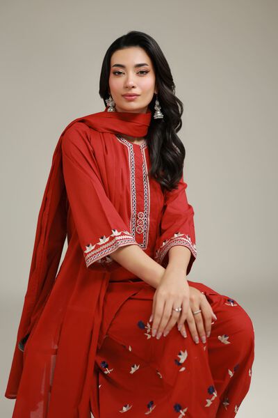 Embroidered | Cambric | Red Cambric Kurta | AED 130.00