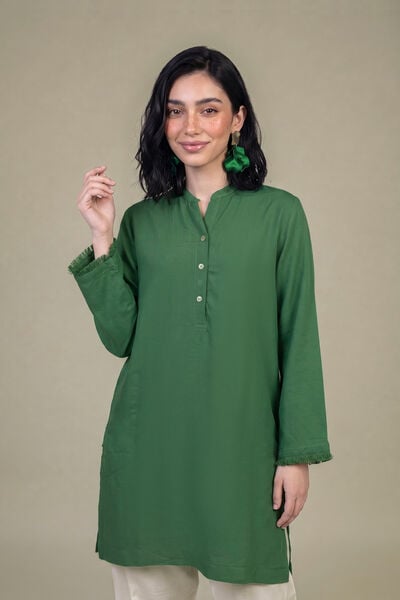 Dyed | Viscose | Solid Green Kurta | AED 180.00