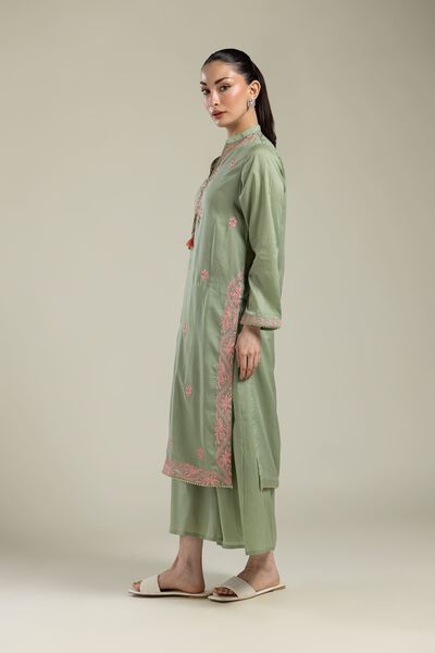 Embroidered | Textured Weave | Green Solid Pants | AED 100.00