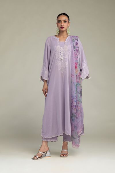 Embroidered | Raw Silk | Lavender Silk Kurta | AED 165.00