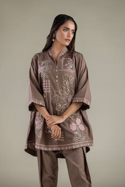 Embroidered | Cotton Dobby | Floral V-Neck Kurta | AED 150.00
