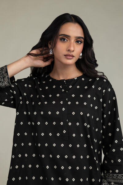 Printed | Cambric | Short Black Kurta | AED 150.00
