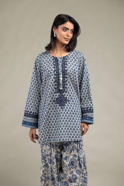 Embroidered | Cambric | Blue Cambric Kurta | AED 180.00
