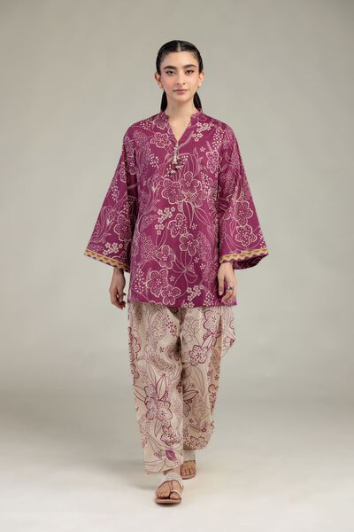 Printed | Cotton Dobby | Floral Beige Shalwar | AED 80.00