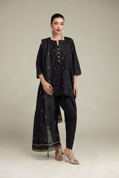 Embroidered | Raw Silk | Black Silk Shalwar | AED 39.00