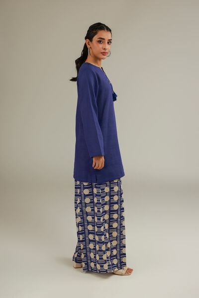 Printed | Textured Cotton | Geometric Blue Pants | AED 70.00
