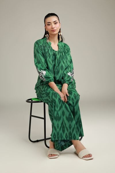 Embroidered | Cotton Dobby | Green Cotton Kurta | AED 130.00