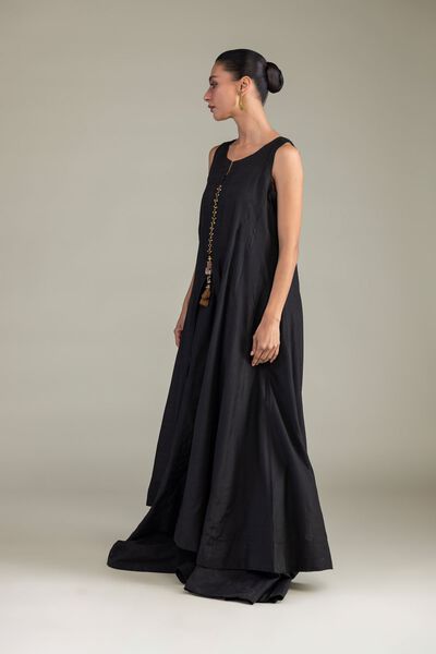 Dyed | Textured Raw Silk | Black Solid Pants | AED 180.00