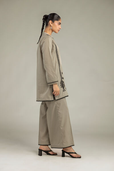 Embroidered | Cambric | Beige Solid Pants | AED 130.00