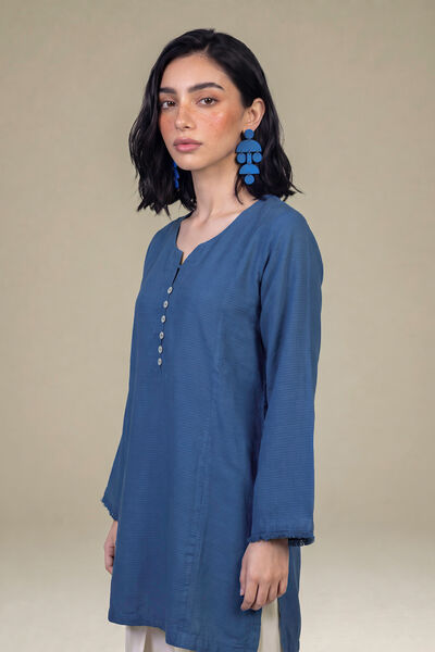 Dyed | Viscose | Solid Blue Kurta | AED 180.00