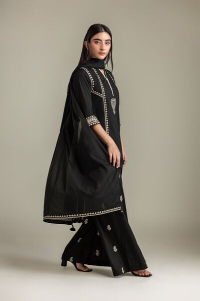 Embroidered | Cambric | Black Cambric Pants | AED 150.00