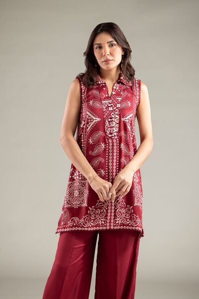 Printed | Viscose | Sleeveless Wing-Collar Kurta | AED 150.00