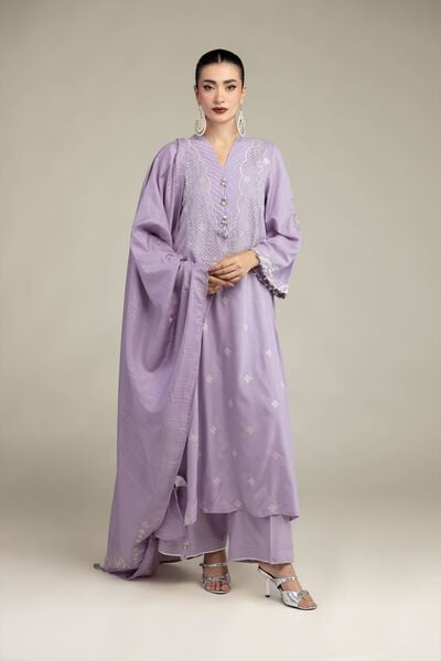 Embroidered | Raw Silk | Solid Lavender Pants | AED 65.00