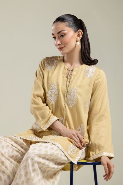Embroidered | Textured Weave | Floral Embroidered Kurta | AED 150.00