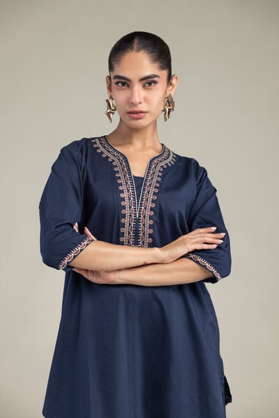 Embroidered | Cambric | Cambric Navy Kurta | AED 150.00