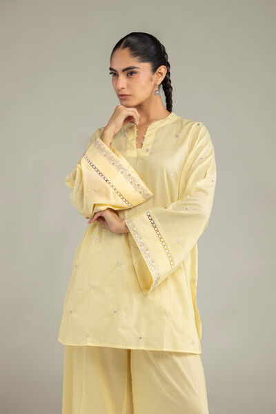 Embroidered | Cambric | Yellow Cambric Kurta | AED 180.00