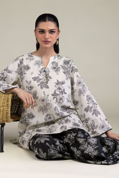 Printed | Cotton Viscose | Floral V-Neck Kurta | AED 150.00