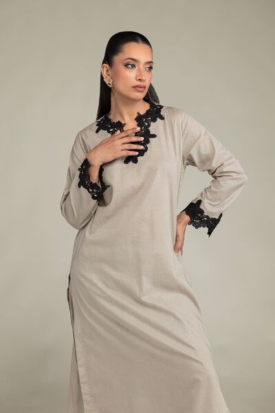 Embroidered | Cambric | Beige Cambric Kurta | AED 200.00