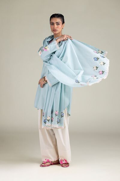 Embroidered | Textured Cotton | Floral Draped Dupatta | AED 100.00