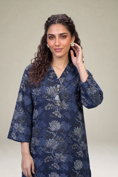 Printed | Light Khaddar | Floral Navy Kurta | AED 150.00