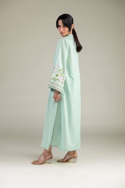 Embroidered | Cotton Dobby | Mint Cotton Pants | AED 130.00