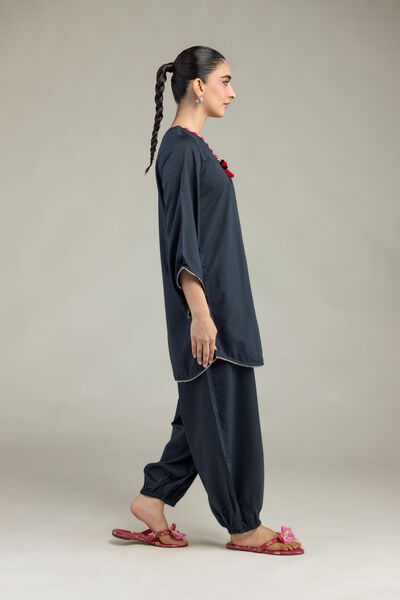 Embroidered | Textured Cotton Viscose | Solid Cotton Pants | AED 130.00