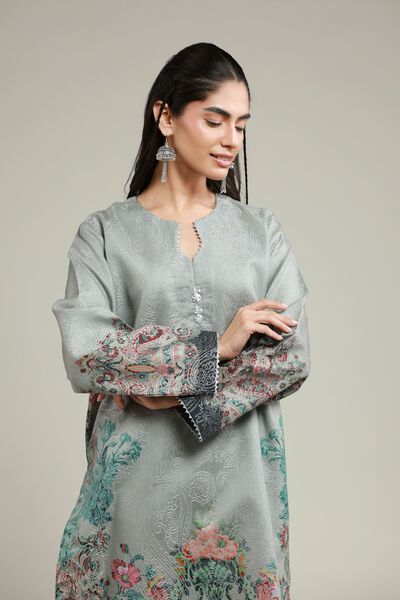 Printed | Jacquard | Gray Tailored Set | AED 180.00