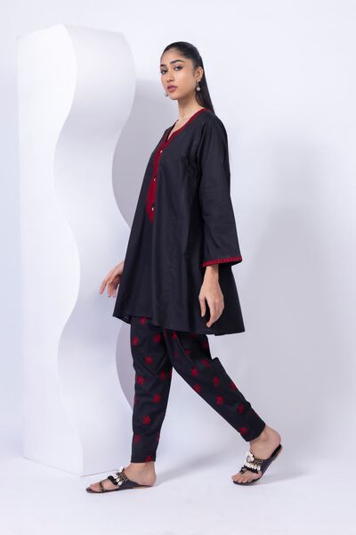 Embroidered | Crosshatch Poplin | Pants | AED 50.00