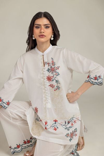 Embroidered | Cotton Dobby | Short Floral Kurta | AED 130.00