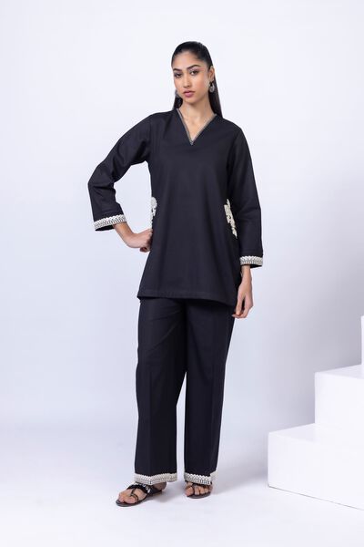 Embroidered | Crosshatch Poplin | Pants | AED 40.00