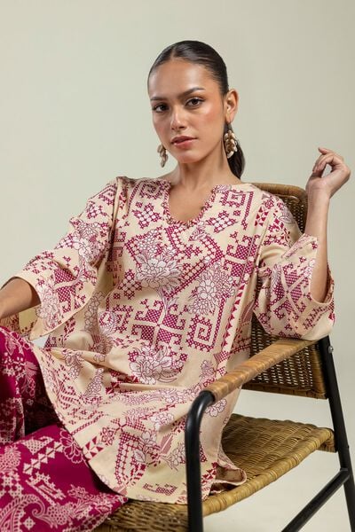 Printed | Cambric | Round V-Neck Kurta | AED 150.00
