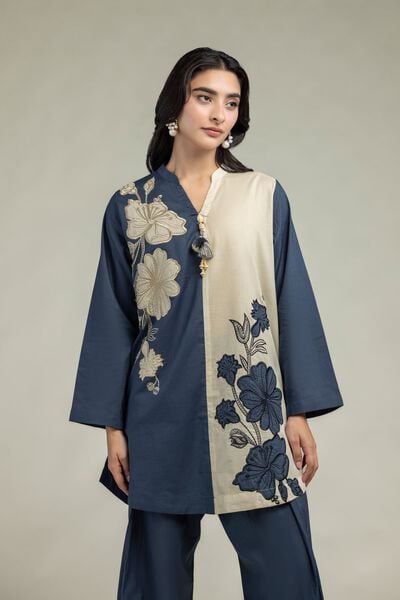 Cambric | Floral Band-Collar Kurta | AED 150.00