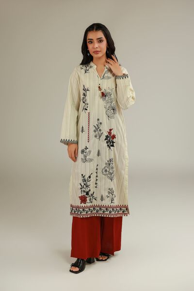Embroidered | Cotton Dobby | Solid Cotton Pants | AED 80.00