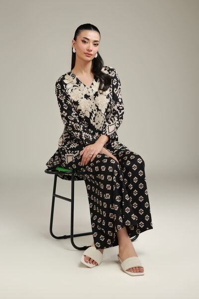 Embroidered | Cotton Dobby | Black V-Neck Kurta | AED 100.00