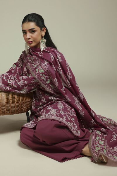 Printed | Cambric | Tailored Maroon Set | AED 250.00
