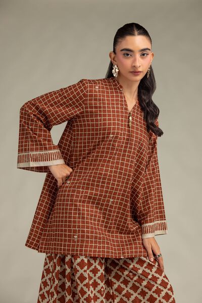 Printed | Cambric | Cambric V-Neck Kurta | AED 150.00