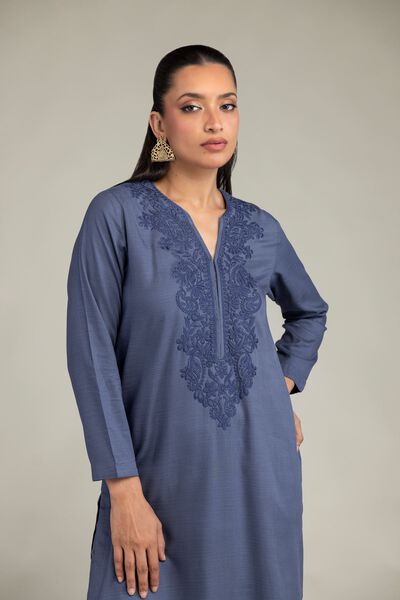 Dyed | Raw Silk | Longline V-Neck Kurta | AED 150.00