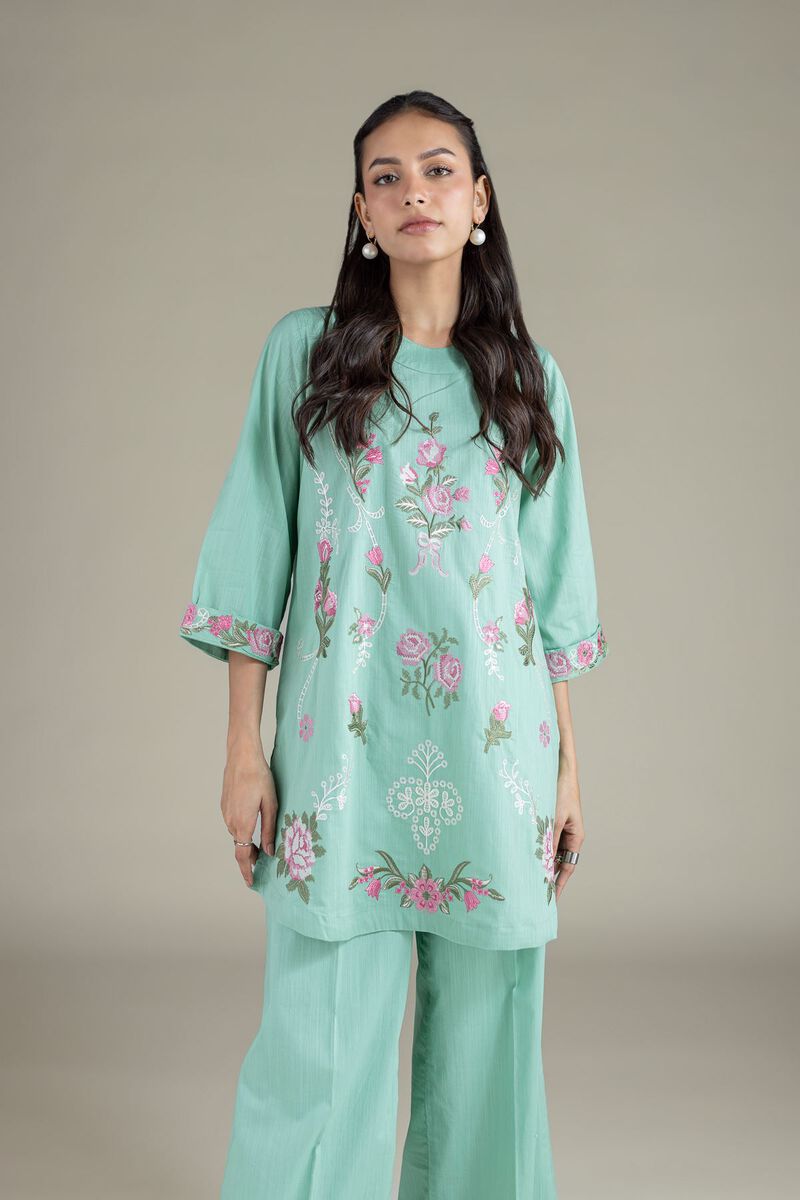 Embroidered | Textured Cambric | Floral Threadwork Kurta | AED 54.00