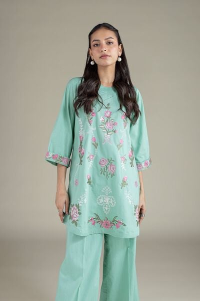 Embroidered | Textured Cambric | Floral Threadwork Kurta | AED 180.00