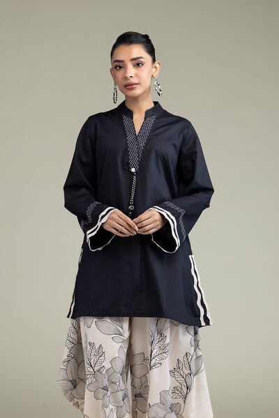 Embroidered | Cotton Dobby | Black Cotton Kurta | AED 65.00