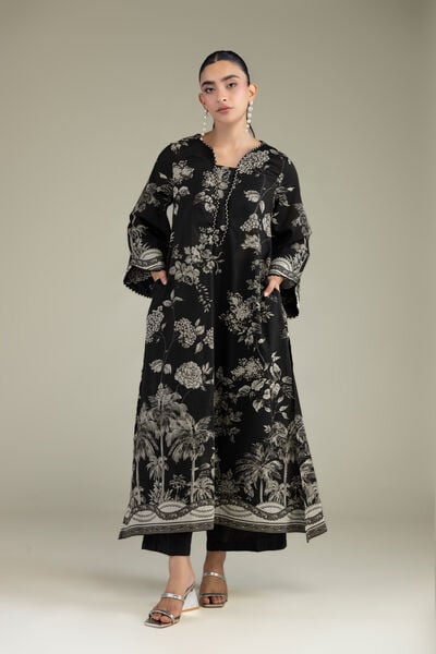 Printed | Cambric | Long Black Kurta | AED 100.00