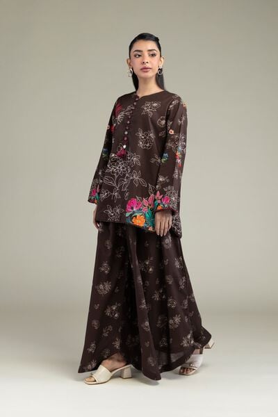 Printed | Cotton Dobby | Floral Brown Pants | AED 130.00